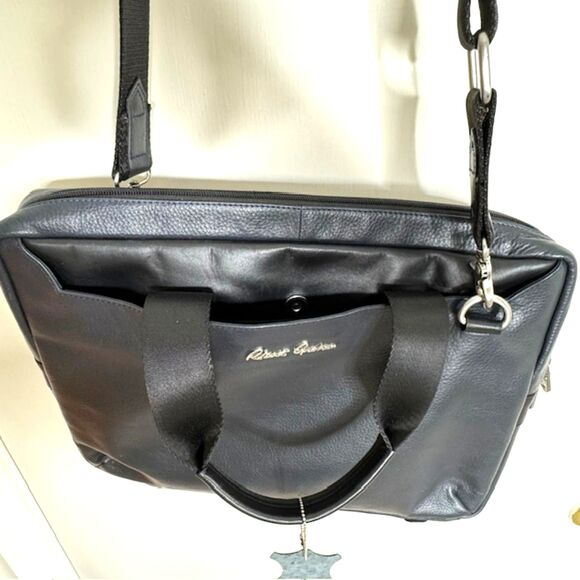 Robert Graham Midnight Blue/Black Leather Suerat Laptop Messenger Bag - Picture 6 of 15